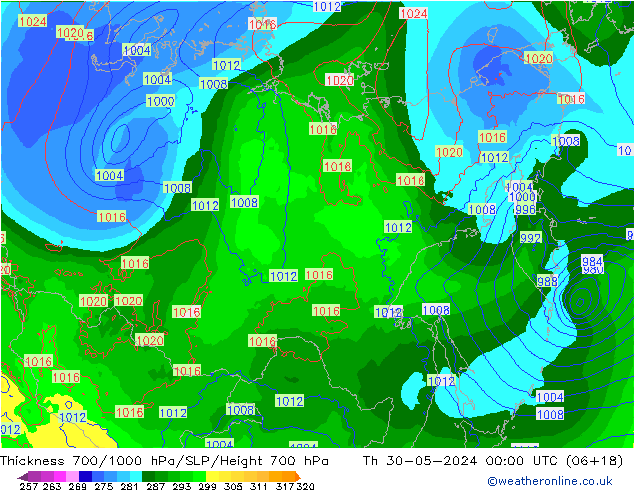 Thck 700-1000 hPa ECMWF Th 30.05.2024 00 UTC