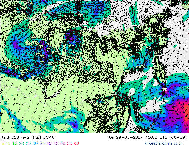 Viento 850 hPa ECMWF mié 29.05.2024 15 UTC