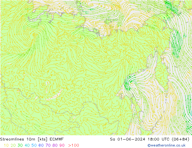 Linea di flusso 10m ECMWF sab 01.06.2024 18 UTC