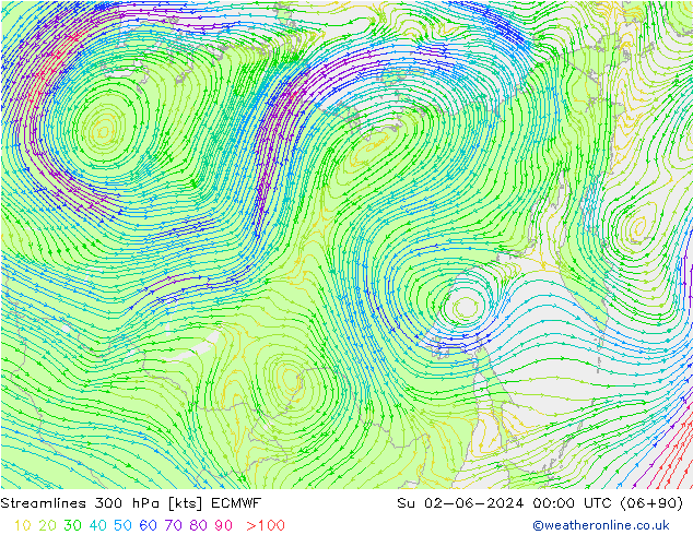 ветер 300 гПа ECMWF Вс 02.06.2024 00 UTC