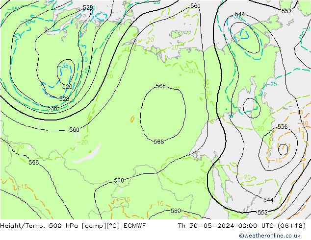 Z500/Rain (+SLP)/Z850 ECMWF Qui 30.05.2024 00 UTC