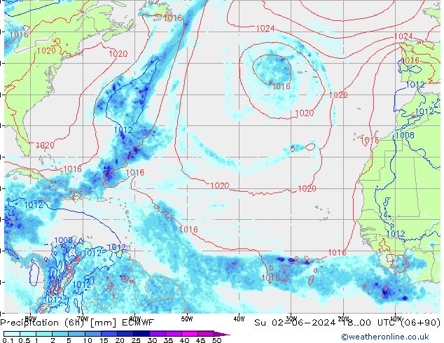 Précipitation (6h) ECMWF dim 02.06.2024 00 UTC