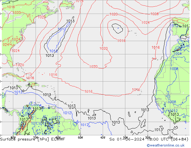 Presión superficial ECMWF sáb 01.06.2024 18 UTC