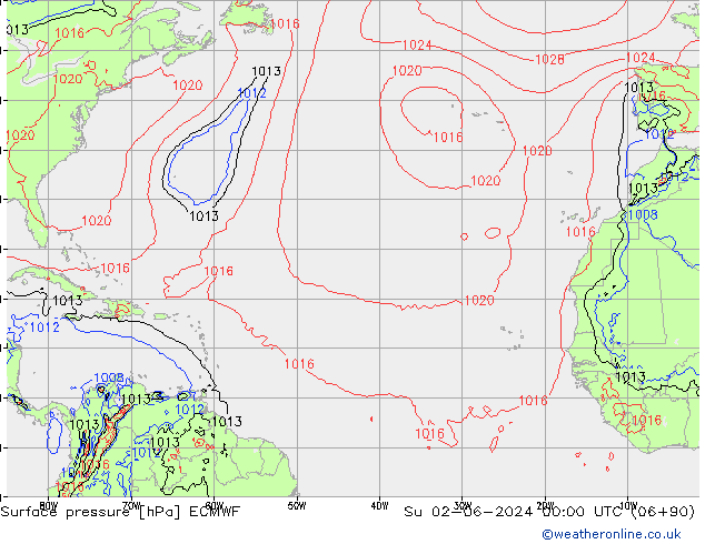 Pressione al suolo ECMWF dom 02.06.2024 00 UTC