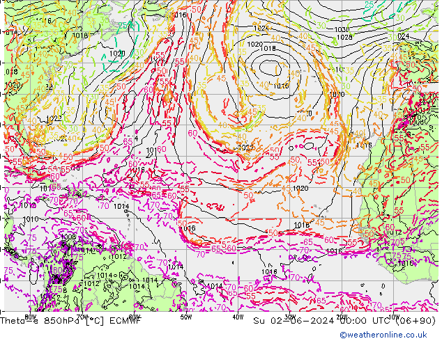 Theta-e 850hPa ECMWF Ne 02.06.2024 00 UTC