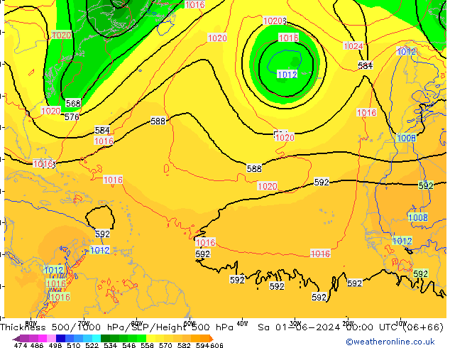 Espesor 500-1000 hPa ECMWF sáb 01.06.2024 00 UTC