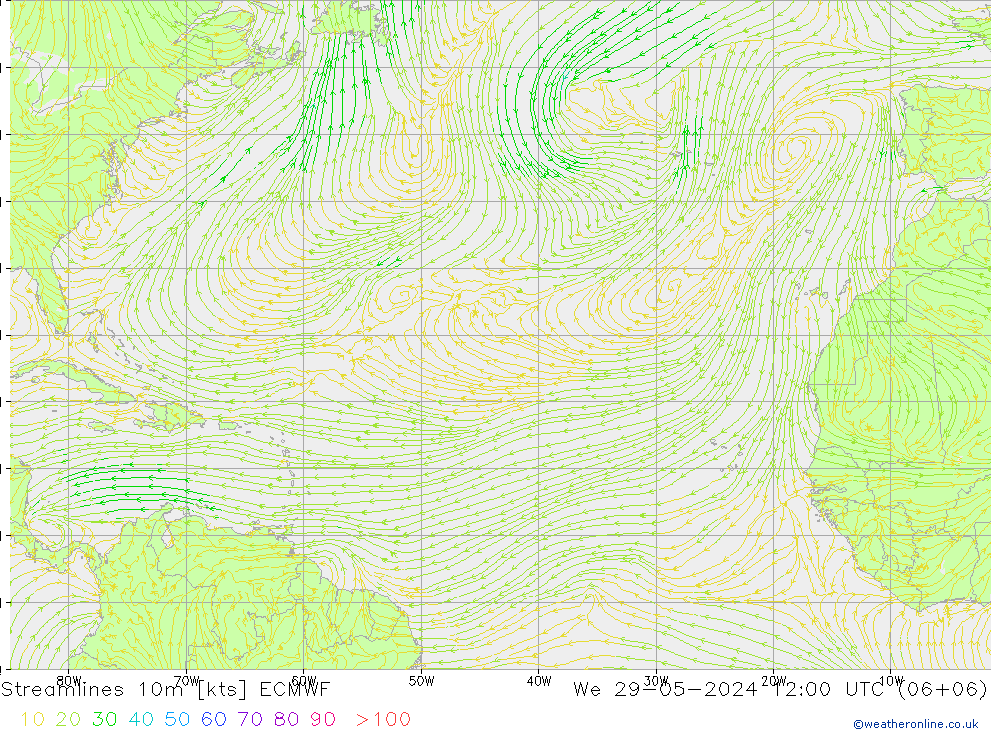 Ligne de courant 10m ECMWF mer 29.05.2024 12 UTC