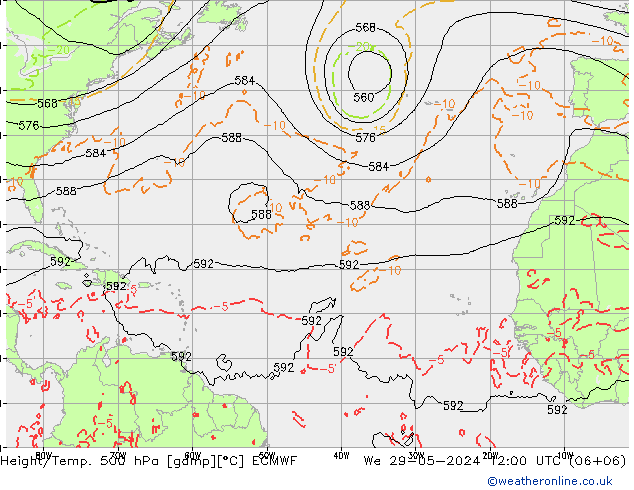 Z500/Regen(+SLP)/Z850 ECMWF wo 29.05.2024 12 UTC