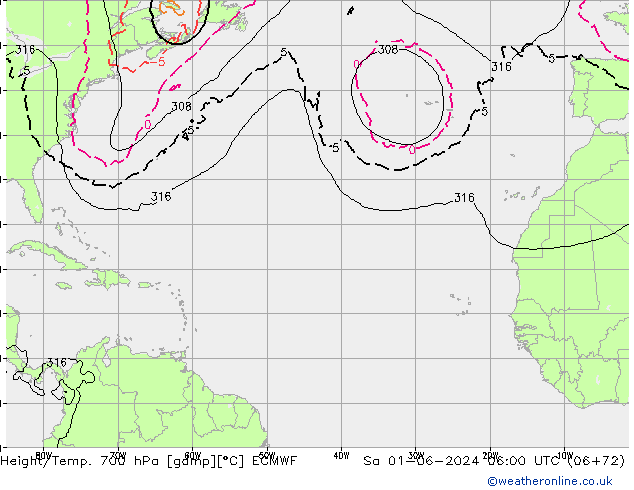 Géop./Temp. 700 hPa ECMWF sam 01.06.2024 06 UTC