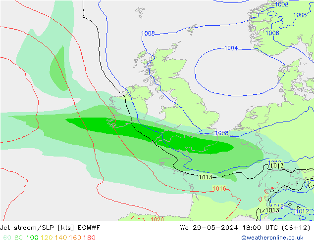 Jet stream ECMWF Qua 29.05.2024 18 UTC