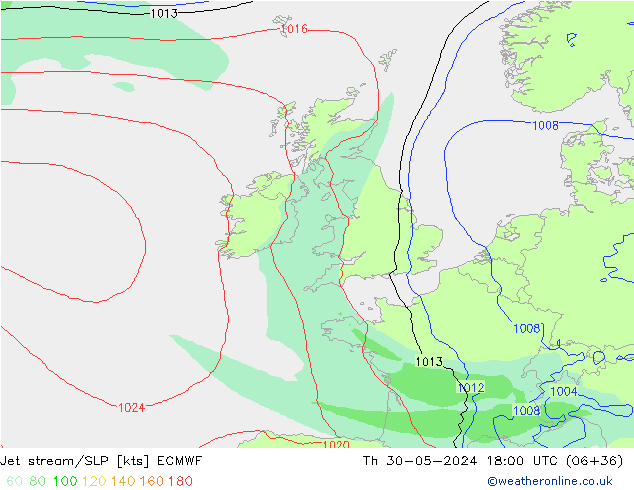 Jet stream ECMWF Qui 30.05.2024 18 UTC