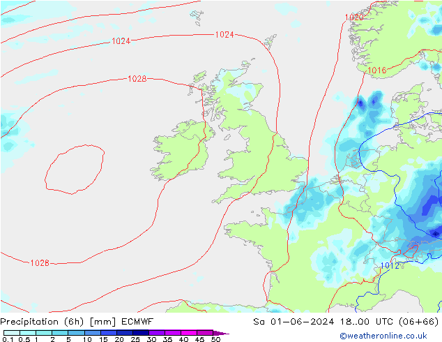 Precipitation (6h) ECMWF Sa 01.06.2024 00 UTC