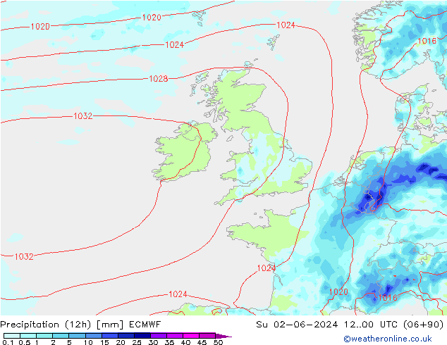 Precipitation (12h) ECMWF Ne 02.06.2024 00 UTC