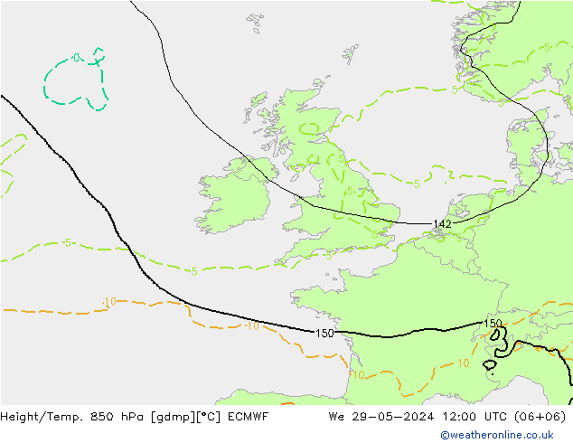 Z500/Rain (+SLP)/Z850 ECMWF We 29.05.2024 12 UTC