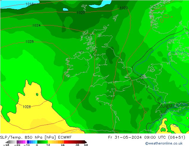 SLP/Temp. 850 hPa ECMWF Fr 31.05.2024 09 UTC