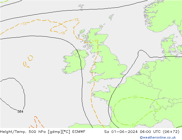 Height/Temp. 500 hPa ECMWF Sa 01.06.2024 06 UTC