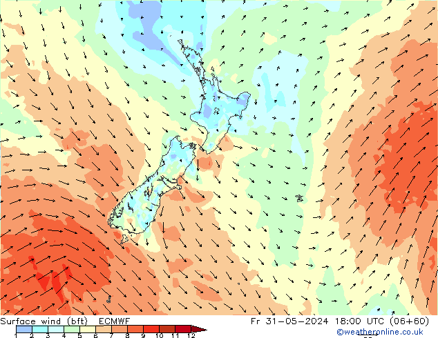 Surface wind (bft) ECMWF Fr 31.05.2024 18 UTC