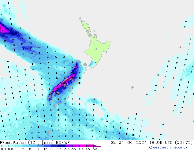 Precipitación (12h) ECMWF sáb 01.06.2024 06 UTC