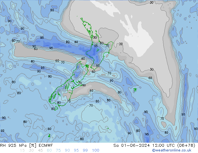 Humedad rel. 925hPa ECMWF sáb 01.06.2024 12 UTC