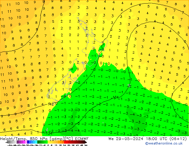 Height/Temp. 850 hPa ECMWF We 29.05.2024 18 UTC