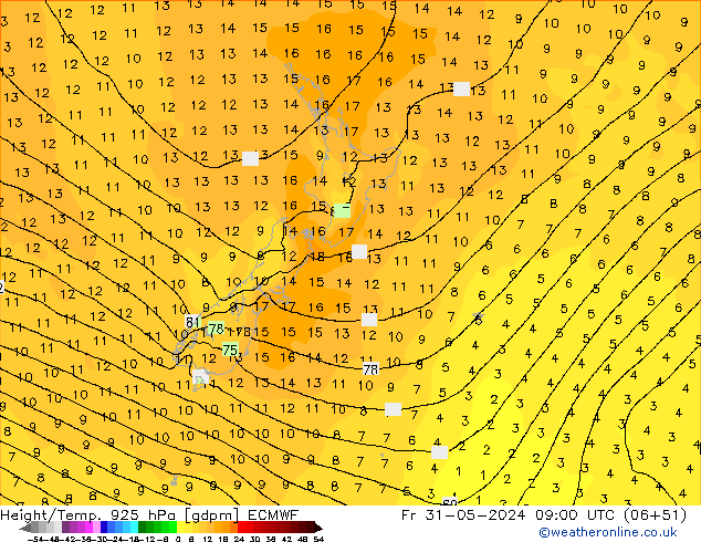 Géop./Temp. 925 hPa ECMWF ven 31.05.2024 09 UTC