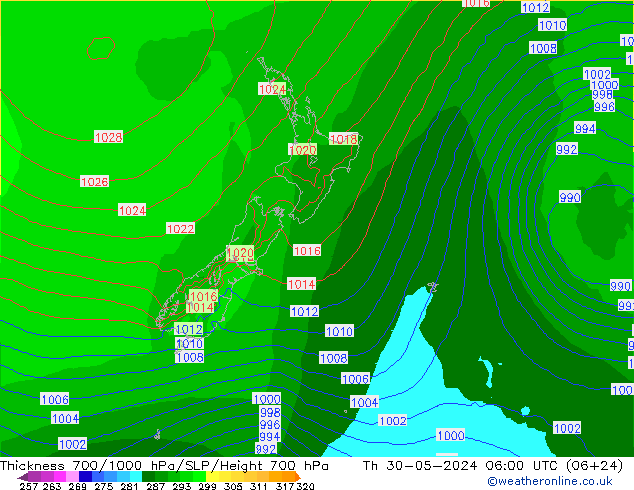 700-1000 hPa Kalınlığı ECMWF Per 30.05.2024 06 UTC