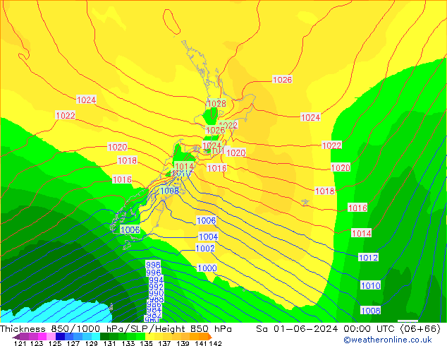 Thck 850-1000 гПа ECMWF сб 01.06.2024 00 UTC