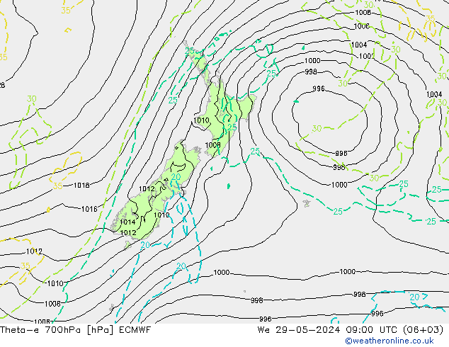 Theta-e 700hPa ECMWF St 29.05.2024 09 UTC