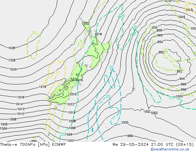 Theta-e 700hPa ECMWF Qua 29.05.2024 21 UTC