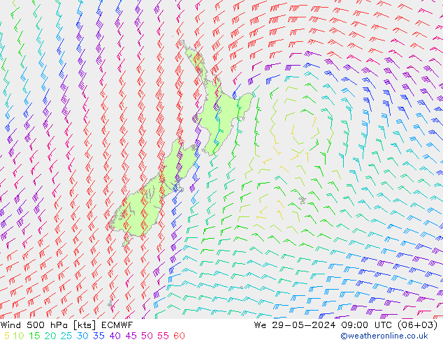 Wind 500 hPa ECMWF St 29.05.2024 09 UTC