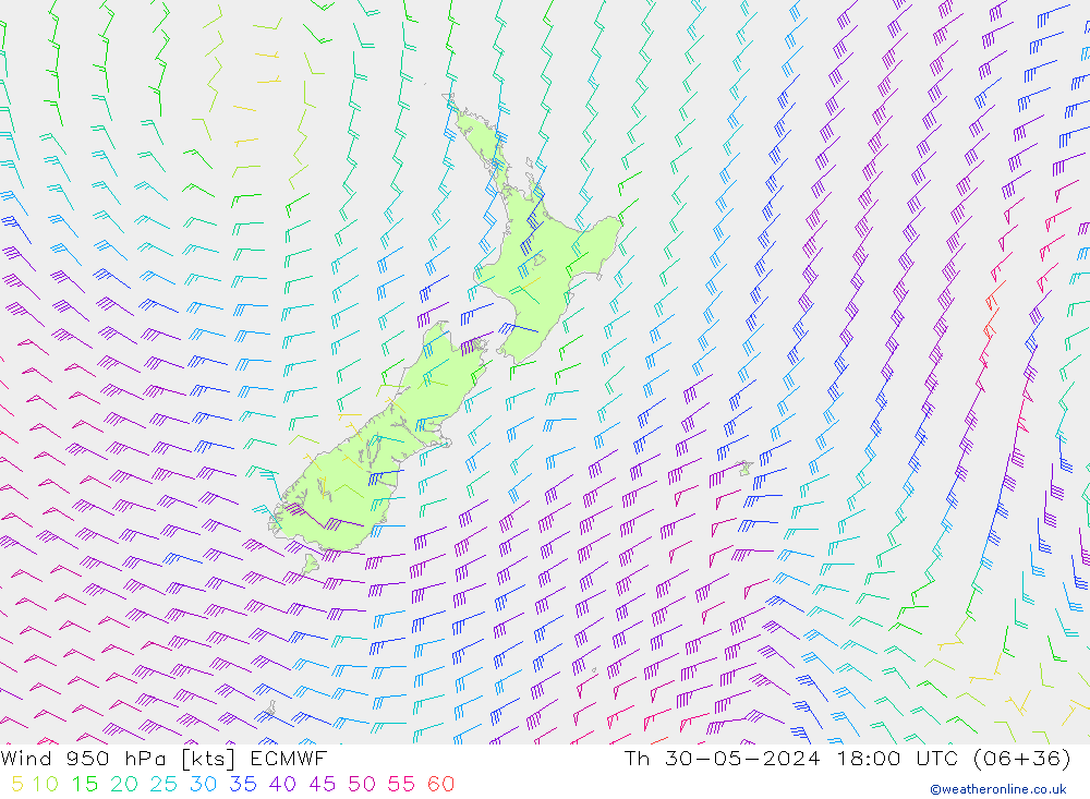 Viento 950 hPa ECMWF jue 30.05.2024 18 UTC