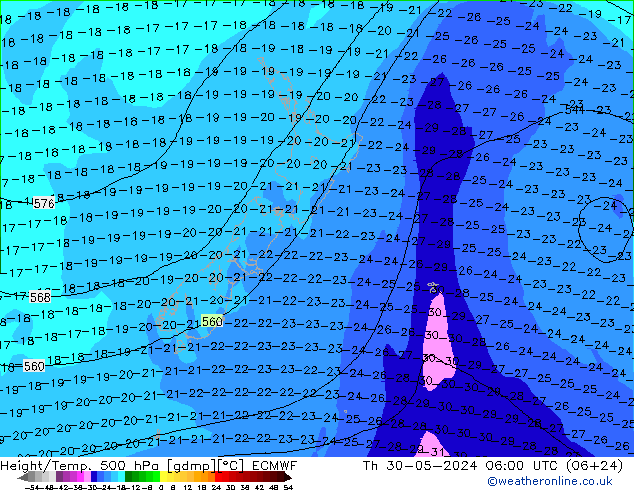 Z500/Regen(+SLP)/Z850 ECMWF do 30.05.2024 06 UTC