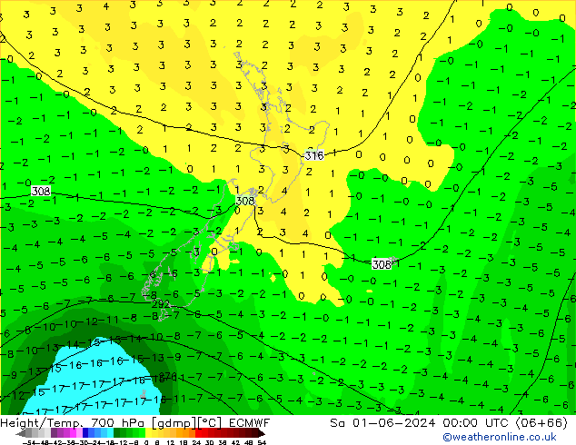 Height/Temp. 700 гПа ECMWF сб 01.06.2024 00 UTC