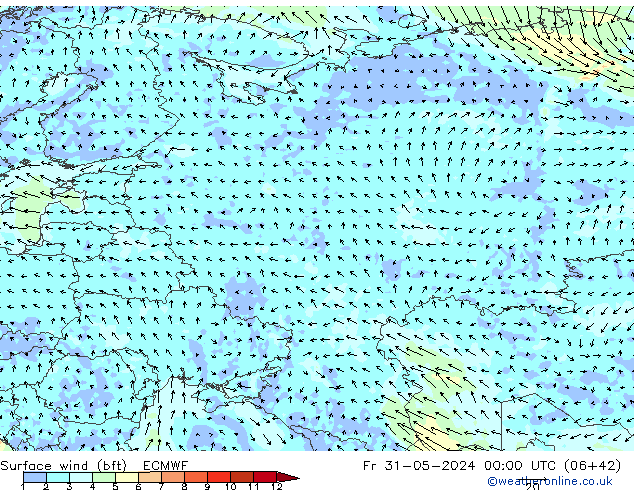 Rüzgar 10 m (bft) ECMWF Cu 31.05.2024 00 UTC