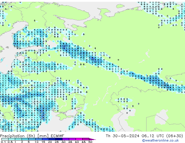 Z500/Rain (+SLP)/Z850 ECMWF Th 30.05.2024 12 UTC