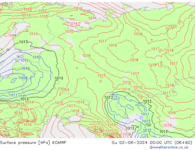 Surface pressure ECMWF Su 02.06.2024 00 UTC