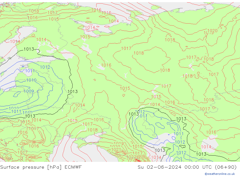 Luchtdruk (Grond) ECMWF zo 02.06.2024 00 UTC