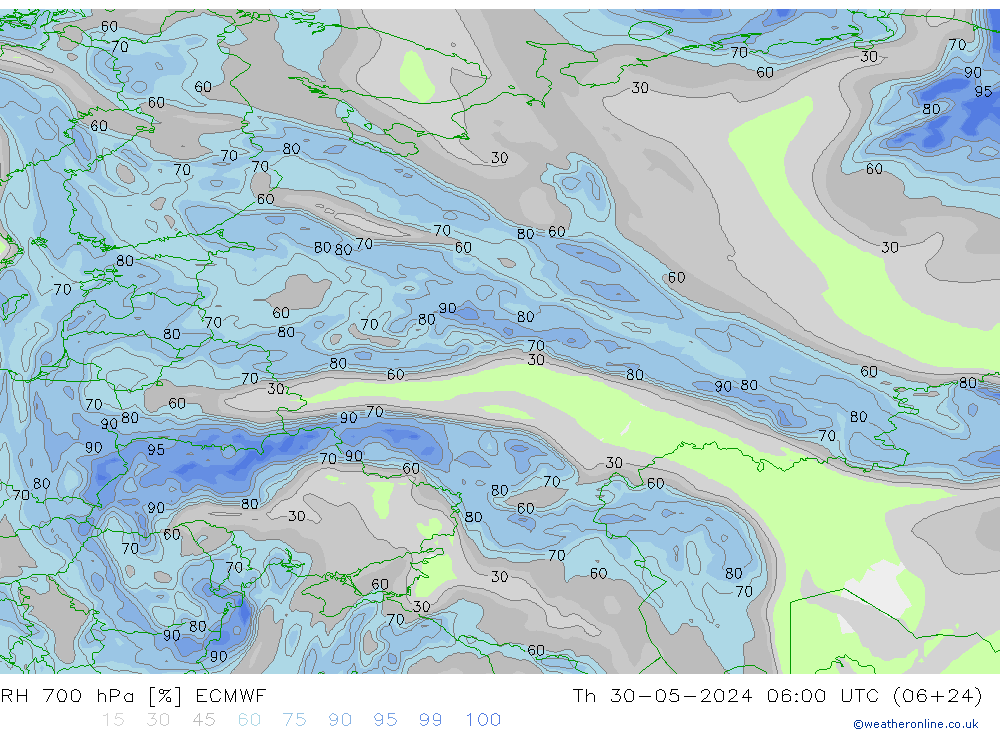 RV 700 hPa ECMWF do 30.05.2024 06 UTC