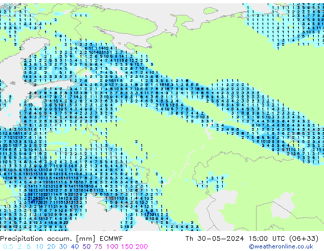 Precipitation accum. ECMWF Th 30.05.2024 15 UTC