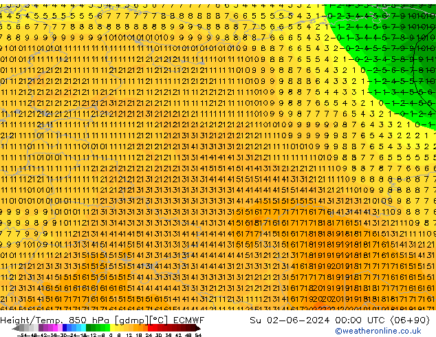 Height/Temp. 850 hPa ECMWF dom 02.06.2024 00 UTC