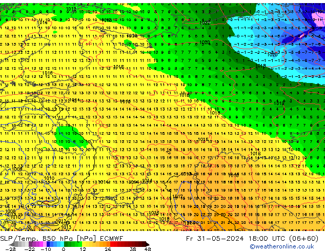 SLP/Temp. 850 hPa ECMWF Fr 31.05.2024 18 UTC