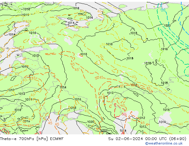 Theta-e 700hPa ECMWF dim 02.06.2024 00 UTC