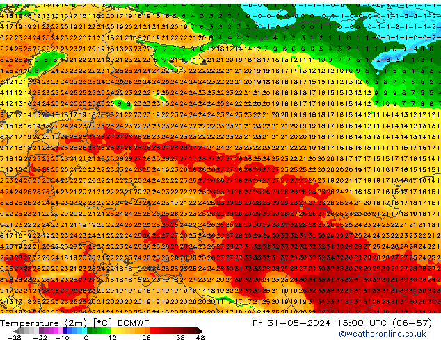 Temperatura (2m) ECMWF Sex 31.05.2024 15 UTC