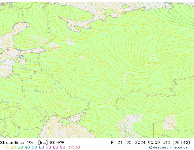 Línea de corriente 10m ECMWF vie 31.05.2024 00 UTC