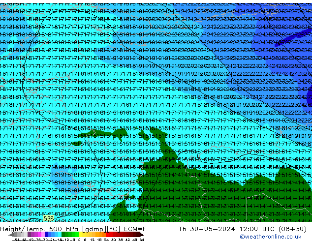 Z500/Rain (+SLP)/Z850 ECMWF Th 30.05.2024 12 UTC