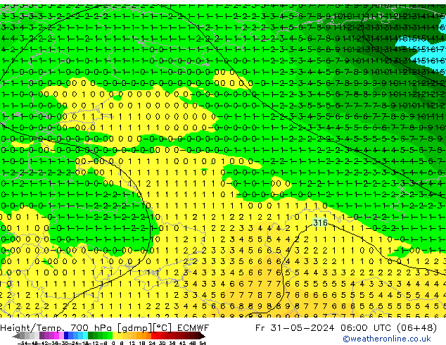 Height/Temp. 700 hPa ECMWF Fr 31.05.2024 06 UTC