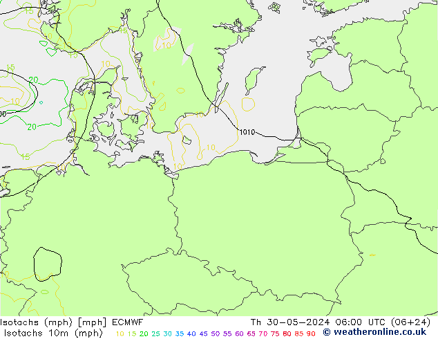 Eşrüzgar Hızları mph ECMWF Per 30.05.2024 06 UTC