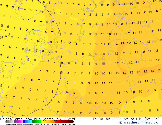 Height/Temp. 850 hPa ECMWF Th 30.05.2024 06 UTC