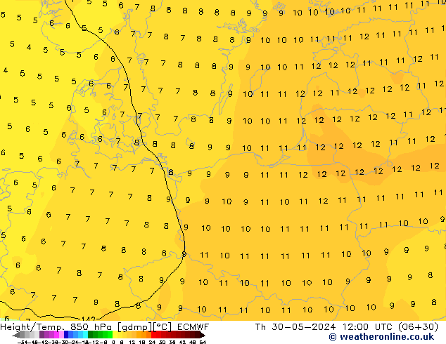 Hoogte/Temp. 850 hPa ECMWF do 30.05.2024 12 UTC