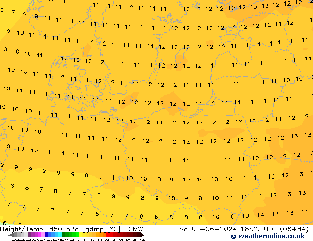 Géop./Temp. 850 hPa ECMWF sam 01.06.2024 18 UTC